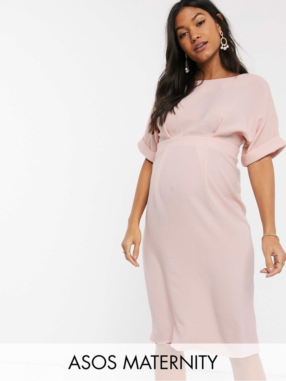NWT ASOS DESIGN Blush Maternity Wiggle Midi Dress - Picture 1 of 4